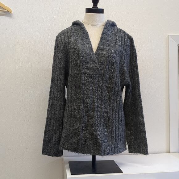 Faded Glory Gray V-Neck Cable-Knit Sweater with hood size 18/20W - Picture 1 of 6
